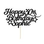 Personalised Happy Birthday Cake Topper Customized with Any Age Name Party Cake Decoration 16 18 21 40 60 Double Sided Glitter Card Black