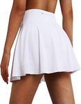 Tennis Skirt Golf Skort for Women High Waisted Pleated Skirts with Shorts and 3 Pockets for Athletic Running White