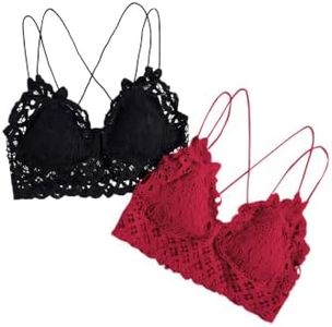 Floerns Women's Sexy Lace V Neck Criss Cross Back Bralette Crop Top