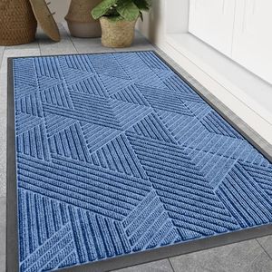 Smiry Front Door Mat Outside Entrance, Heavy Duty Sturdy Natural Rubber Doormat, Trap Dirt and Moisture, Easy Clean Low Profile Mats for Indoor Outdoor Entry, Irregular Triangle (71x47, Blue)