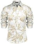 COOFANDY Men Shiny Rose Shirt Luxury Flowered Printed Shirt Button Down Dress Shirt