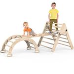 Baoniu Foldable Climbing Triangle Ladder Toys with Ramp for Sliding or Climbing, Set of 3 Wooden Safety Sturdy Kids Play Gym, Indoor Outdoor Playground Climbing Toys for Toddlers