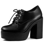 Allegra K Women's Platform High Chunky Heel Black Ankle Boots 6 M US