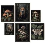 EXCOOL CLUB Dark Cottagecore Decor Aesthetic - 12x16 | 30x40 cm Cottage Core Room Decor, Dark Academia Botanical Wall Art, Vintage Nature Animal Mushroom Prints, Moody Forest Posters for Bedroom (UNFRAMED)