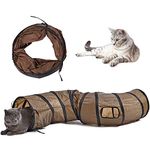 Andiker Cat Tunnel, S-Shape Cat Tunnel Pet Tube Collapsible Play Toy Indoor Outdoor Toys for Exercising Hiding Training and Running Cat Puzzle Toy with 2 Side Holes (Brown)