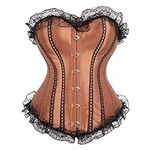 jutrisujo corset for women sexy lace bustier overbust top victorian burlesque costume halloween Brown S