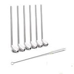 Sakoraware Reusable Stainless steel drinking Straw Spoons with Cleaning Brush for Kids Adults cum Stirrer Long Bar Ice Cream Spoons for Shaking Mixing Cocktail Coffee Milk Shakes | steel straws | metal straws, Set of 6, 8.5 inch each