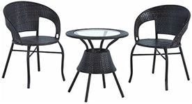 DEVOKO Outdoor Rattan Chairs with Glass Top Tea Table Bistro Set for Patio, Backyard, Porch, Garden, Poolside, Balcony (Black)