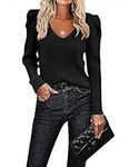 Zeagoo Sweaters for Women Long Sleeve Shirt Fall Fashion 2024 V Neck Knitted Pullover Casual Tops Clothes Outfits Black M