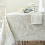 Benson Mills Harmony Scroll Woven Damask Fabric Tablecloth, Everyday, Parties, Special Occasions, Weddings and Holiday Table Cloth (60" X 84" Rectangular, Birch)