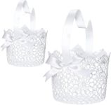 Boao White Handle Wedding Flower Baskets, 2 Packs(5.90 x 4.72 x 4.33 Inch)