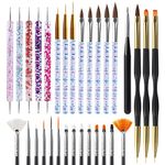 Artdone 31pcs Nail Art Brushes,Nail Art Tool Set,Nail Dotting Tools,Nail Dust Brush,Striping Nail Art Brushes for Long Lines,Nail Drawing Pen For Nail Design.