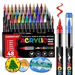 Acrylic Paint Markers Brush Tip, Vivid Colors with Direct-Liquid Ink System, Professional-Grade Paint Pen for Rock Painting, Canvas, Glass, Plastic, Fabric & Creative Crafts (48 Pieces)