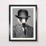 BADGER IN BOWLER HAT MOUSTACHE MUSTACHE QUIRKY ANIMAL HEAD PORTRAIT Art Print Poster Home Decor Wall Picture Human Body Eccentric Bizarre Funny Vintage Odd Bizarre Unusual A4 A3 A2 (10 Sizes)