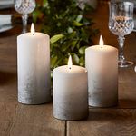 Lights4fun Set of 3 TruGlow® Pillar Candles Battery LED Flameless Silver Grey Ombre Real Wax