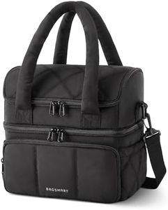 BAGSMART Lunch Bag Women, Double Deck Insulated Lunch Box, Quilted Puffer Lunch Tote, Leakproof, Durable & Reusable Large Lunch Cooler For Work Picnic Travel Meal Prep, Black