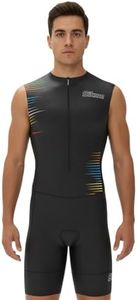 Men's Cycling Skinsuit Gel Padded One Piece Trisuit Bike Top Short Sublimated Unique Design Bib Shorts (Sleeveless-Black-MultiColour, XL), Sleeveless-Black-MultiColour, X-Large