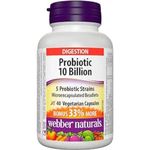 Webber Naturals Probiotic 10 Billion Active Cells, 5 Probiotic Strains, 40 Capsules, For Digestive Health, Vegetarian