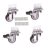 Norgail 4 Pack 1 Inch Small L-Shaped Plate Swivel Caster Combo, TPR Rubber Wheel Metal Housing Caster L-Shape Side Mount Plate for Furniture, 80Lbs/36Kg Load Capacity - 2 Swivel 2 Swivel w/Brake