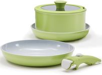 Vkoocy Non Stick Pot and Pan Set with Removable Handle, Ceramic Cookware Set Detachable Handle, 5pcs Induction Kitchen Camping Stackable Pots Pans, Dishwasher/Oven Safe, Avocado Green, PTFE/PFOA Free