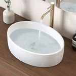 KES Bathroom Vessel Sink, White Oval Vessel Sink, Bathroom Sink Countertop Modern Ceramic Above Counter Bathroom Vanity Sink, BVSO127