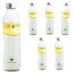 SAND DUNE Set of 6, 800 ml Each Glass water bottle, with Leak-Proof Airtight Stainless-Steel Lid for Water, Smoothie, Juices - Reusable Travel Glass Drinking Fridge Bottles