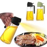 2 in 1 Oil Dispenser and Oil Sprayer,Oil Dispenser for Kitchen Spray,470ml Olive Oil Bottle,Cooking, Kitchen, Salad, Deep frying, Vinegar, Barbecue Spray Bottle (green+black)