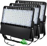 ledmo Super Bright LED Flood Light Outdoor Fixture with Dusk to Dawn Photocell - Commercial Grade Waterproof Floodlights for Large Stadiums, 5000K, 36000 Lumen (3 Pack)