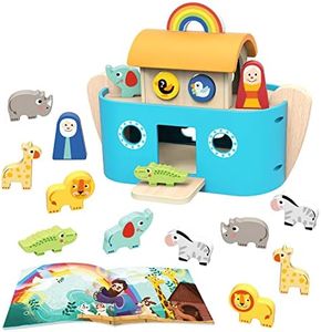 TOOKYLAND Noah's Ark Toys for Toddlers Wooden Animal Shape Sorter, Baptism Gifts for Boys and Girls, Bible Story Toys with Book, Montessori Educational Toys for 2 3 4 Year Old