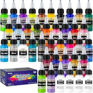 Roizefar Peinture Aérographe, Kit Peinture Aérographe 36 Peintures Acryliques + 4 Diluants Pour Aérographe, DIY Peinture À Base D'eau, 20 ml/Bouteille
