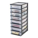 Iris Ohyama Plastic Storage Drawers Unit, 8 Shallow Drawers, Black, Easy-Pull Drawers, A4, A5 & A6 Format, File Organiser, For Office, School, Stationary, BPA Free, Chest, Tower, OCH-2080