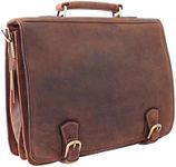 VISCONTI HULK Oiled Leather Briefcase With Carry Handle And Detachable Shoulder Strap 16134, Oil Tan, One Size