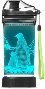 Kids Penguin Water Bottle with 3D Glowing LED Light - 14 OZ Tritan BPA Free - Creative Ideal Travel Cup Gift for School Kid Boy Child Holiday Camping Picnic