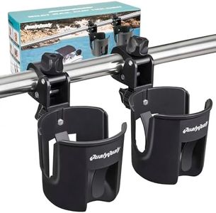 QualyQualy Boat Rail Cup Holder 2 Pack, No-Drill Clamp-On Marine Cup Holders 360° Adjustable for Pontoon Boat, Bimini Top, Grab Bar, PWC, Jet Ski, Fits Round & Square Rails 15-40mm, Boat Gifts for Men