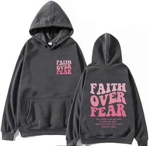 Enthowother Faith Over Fear Hoodie - Christian Hoodies for Men & Women (Dark Gray, Large)