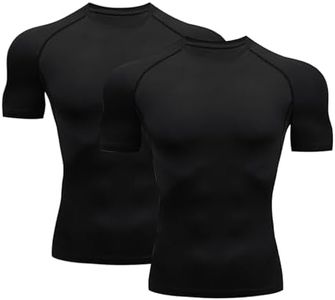HYCOPROT 2 Pack Men's Compression Shirts Short Sleeve Athletic Workout T-Shirt Cool Dry Sports Baselayer Running Undershirts Tops