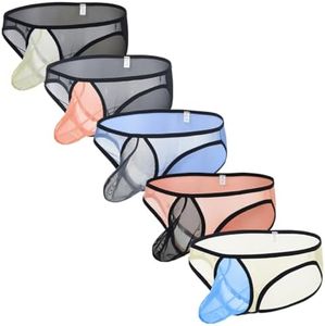ZONBAILON Men's Sexy See Through Underwear with Bulge Enhancing Mesh Briefs, 5-Pack L