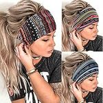 Aceorna Boho Headbands Wide Knot Hair Band Elastic Turban Stretch Leopard Twist Head Wraps Cloth Yoga Sweartband Fashion Accessories for Women and Girls 3 Pcs (Set A)