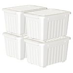 Cetomo 55L*4 Plastic Storage Box,White, Tote box,Organizing Container with Durable Lid and Secure Latching Buckles, Stackable and Nestable, 4Pack, with Buckle