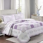 Cozy Line Home Fashions Love of Lilac Bedding Quilt Set, Light Purple Orchid Lavender Chic Lace Floral 100% Cotton Reversible Coverlet, Bedspread for Girls Women (Lilac, Twin - 2 Piece)