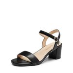 DREAM PAIRS Women's Low Heels Block Open Toe Ankle Strap Classic Short Chunky Sandals with Buckle for Daily Work Wedding Party,Size 6,BLACK-PU,SDHS2412W