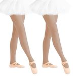 Ballet Tights Girls Dance Tights Ultra Soft Footed Tights School Students Leggings Pantyhose for Kids Girls 2 Pack (Tan, M)