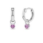 925 Sterling Silver Petite Simulated Tourmaline Birthstone Heart Charm Hoop Earrings For Girls 12mm - Pink Cubic Zirconia Earrings For Girls - Beautiful Jewelry Gift Idea for Girls Born in October