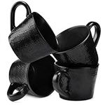 Navaris Linen Artisan Mug Set (4 Pieces) - Large Coffee Mug Set for 4 - Elegant Stoneware Drinkware for Home Kitchen - 11.8 oz (350 ml) Mugs - Charcoal Black