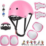 DaCool Kids Bike Helmet Skateboard Knee Pads - Toddler Helmet Adjustable for 3~10yrs Girls Boys Child Kids Protective Gear Set for Sport Cycling Bike Roller Skating Scooter, Pink