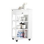 SoBuy FKW12-II-W, Kitchen Trolley Cart Kitchen Storage Trolley Serving Trolley with Side Shelves, White, W50 x D37 x H86cm