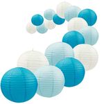 UNIQOOO 18PCS Ocean Blue Paper Lantern Wedding Party Decoration Set, Hanging Japanese Lantern Decor Supply, Easy Assemble, For Home Outdoor Baby Bridal Shower, Birthday Favor Supply, Assorted Sizes