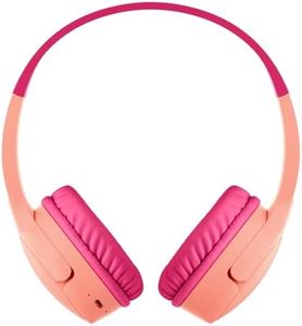 Belkin SoundForm Mini Kids Wireless Headphones w/Built-in Microphone, USB C Fast Charge, 30H of Playback Time, & Fun Stickers - Over-Ear Headset [Pink]