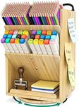 DF DARFOO Bamboo Desk Organizer Storage Accessories - Ultra-large 13 compartments, 1000+ Pencil Holder Capacity, Easy DIY Assembly, Rotating Desktop Organizer, Cosmetics, and Office Supplies