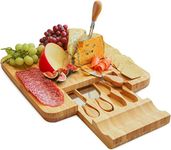 Harcas Bamboo Cheese Board and Knife Set Best for Serving Cheese, Crackers, Salami and Food. Size: 33cm x 33cm x 3.5cm. Christmas, Weddings and House Warming Gift